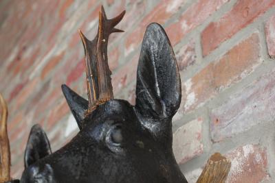 Pair of Vintage German Carved Black Forest Mounted Deer Wall Sculptures
