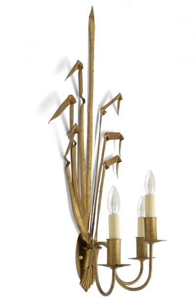 Pair of Vintage Gilt Iron Wheat Sheaf Wall Sconces