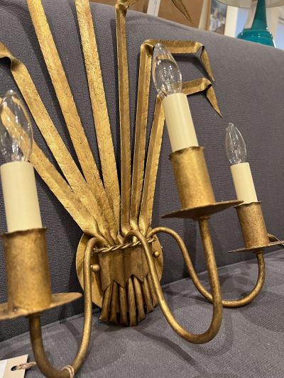 Pair of Vintage Gilt Iron Wheat Sheaf Wall Sconces