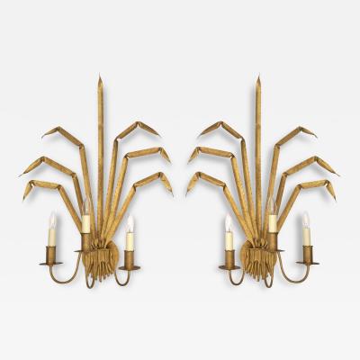 Pair of Vintage Gilt Iron Wheat Sheaf Wall Sconces