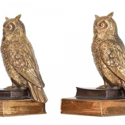 Pair of Vintage Gilt Owl Bookends