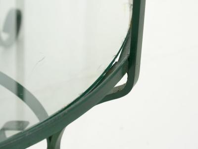 Pair of Vintage Green Painted Iron Etageres Displays w Glass Shelves