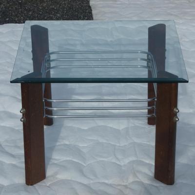 Pair of Vintage Heinz Meier for Landes Glass Wood Chrome Side End