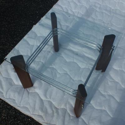 Pair of Vintage Heinz Meier for Landes Glass Wood Chrome Side End