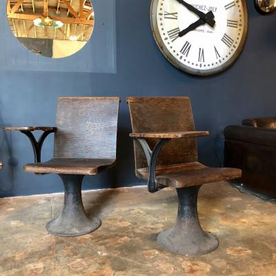 Pair of Vintage Industrial 1920s School Chairs