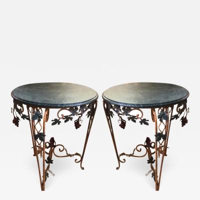 Pair of Vintage Iron Tole Marble Tables W Grape Vines