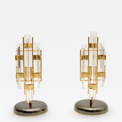 Pair of Vintage Italian Murano Glass and Brass Table Lamps