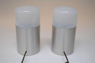 Pair of Vintage Italian Opaline Glass and Aluminum Table Lamps