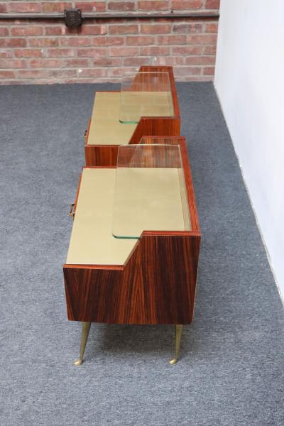 Pair of Vintage Italian Rosewood and Brass Two Tier Nightstands Bedside Tables