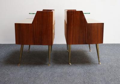 Pair of Vintage Italian Rosewood and Brass Two Tier Nightstands Bedside Tables