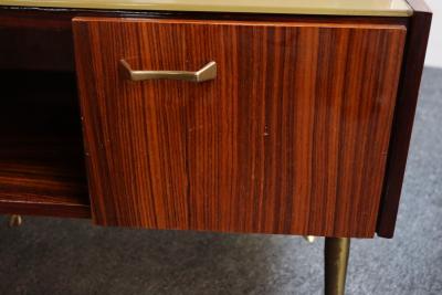 Pair of Vintage Italian Rosewood and Brass Two Tier Nightstands Bedside Tables