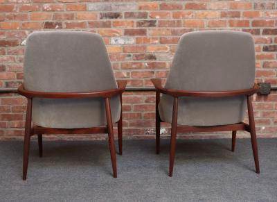 Pair of Vintage Italian Slipper Chairs in Walnut and Mohair by Fratelli Marelli