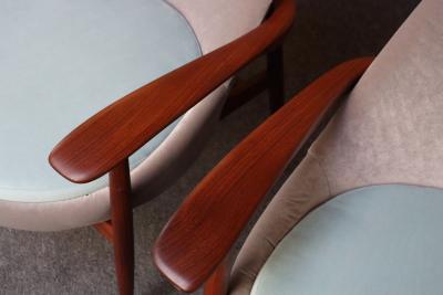 Pair of Vintage Italian Slipper Chairs in Walnut and Mohair by Fratelli Marelli