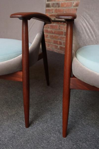 Pair of Vintage Italian Slipper Chairs in Walnut and Mohair by Fratelli Marelli