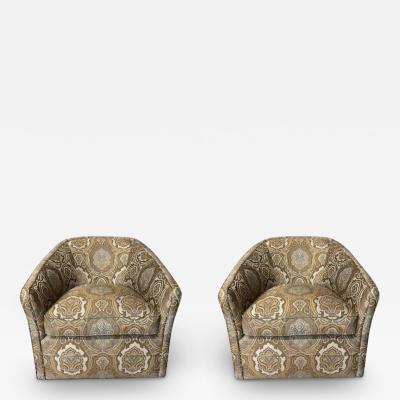 Pair of Vintage Kagan Style Modern Swivel Tub Chairs Scalamandre Upholstered