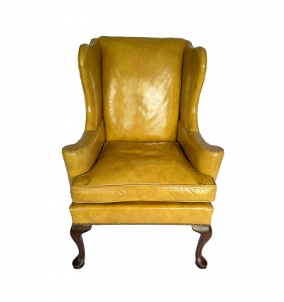 Pair of Vintage Leather Queen Anne Style Wingback Chairs