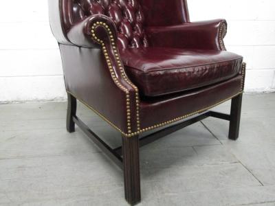 Pair of Vintage Leather Tufted Wingback Chairs