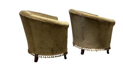 Pair of Vintage Library Barrel Chairs in Dark Green Fabric