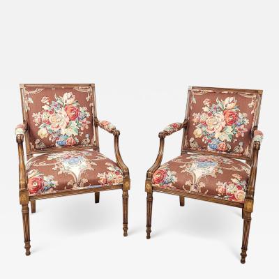 Pair of Vintage Louis XVI Style Beechwood Armchairs circa 1980