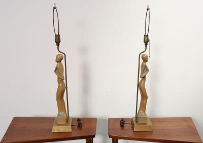 Pair of Vintage Male and Female Figural Carved Table Lamps by Clifford C Stasack