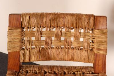 Pair of Vintage Mexican Modern Pine and Woven Palm Bar Stools by Muebles Austin