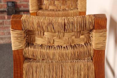 Pair of Vintage Mexican Modern Pine and Woven Palm Bar Stools by Muebles Austin