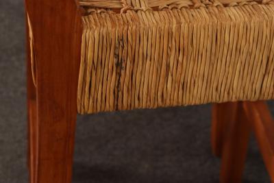 Pair of Vintage Mexican Modern Pine and Woven Palm Bar Stools by Muebles Austin