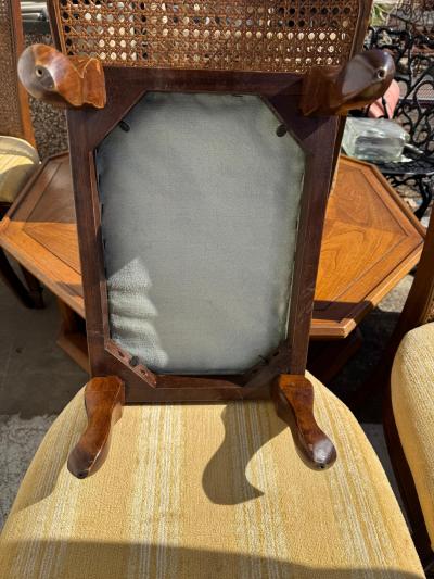 Pair of Vintage Needlepoint Upholstered Regency Style Chairs and Footrest