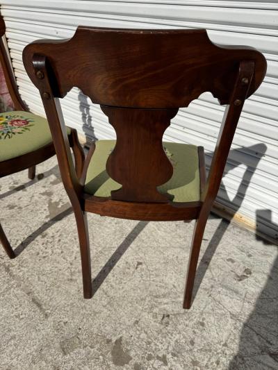 Pair of Vintage Needlepoint Upholstered Regency Style Chairs and Footrest