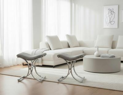 Pair of Vintage Polished Metal X Stools