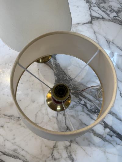 Pair of Vintage Red Brass Table Lamps with Linen Shades