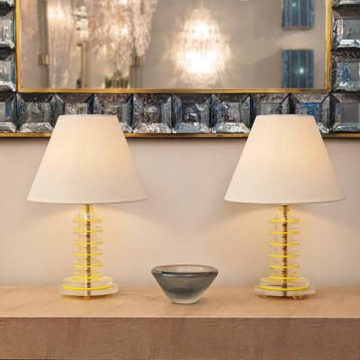 Pair of Vintage Retro Modern Yellow and Clear Lucite Table Lamps