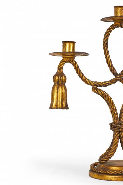 Pair of Vintage Rope and Tassel Gilt Candelabras