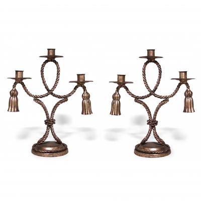 Pair of Vintage Rope and Tassel Gilt Candelabras
