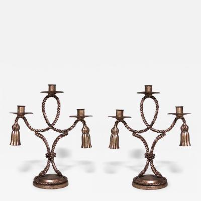 Pair of Vintage Rope and Tassel Gilt Candelabras