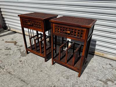 Pair of Vintage Single Drawer Boho Chic End Tables w Magazine Rack