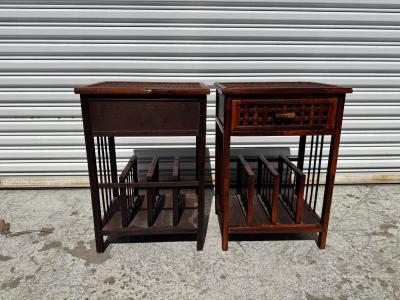 Pair of Vintage Single Drawer Boho Chic End Tables w Magazine Rack