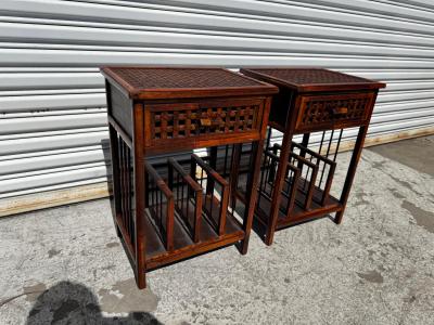 Pair of Vintage Single Drawer Boho Chic End Tables w Magazine Rack