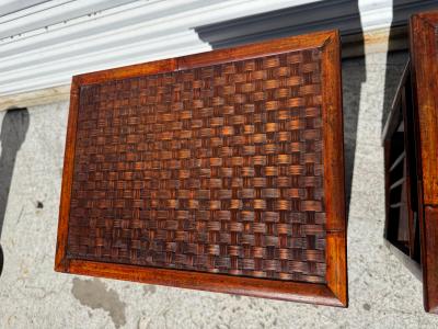 Pair of Vintage Single Drawer Boho Chic End Tables w Magazine Rack