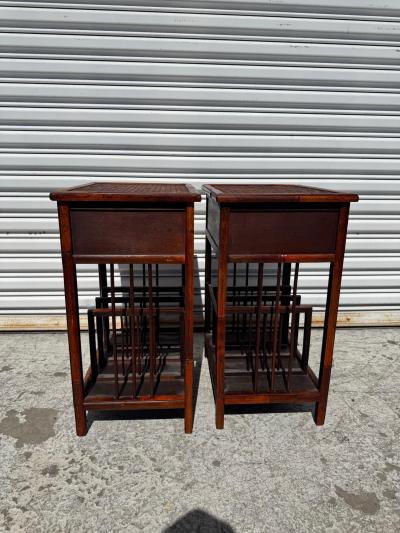 Pair of Vintage Single Drawer Boho Chic End Tables w Magazine Rack