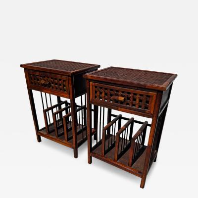 Pair of Vintage Single Drawer Boho Chic End Tables w Magazine Rack