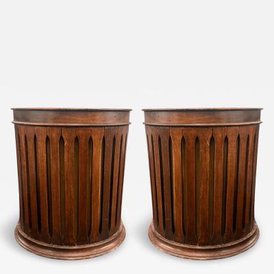 Pair of Vintage Slatted Oak Wood Planters