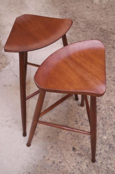Pair of Vintage Solid Walnut Studio Craft Bar Stools by David Scott