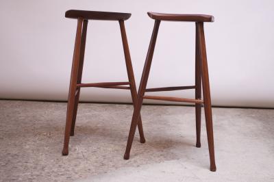 Pair of Vintage Solid Walnut Studio Craft Bar Stools by David Scott