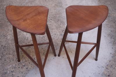 Pair of Vintage Solid Walnut Studio Craft Bar Stools by David Scott