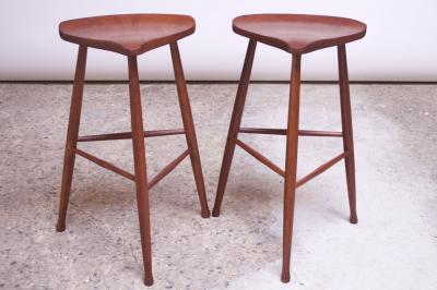 Pair of Vintage Solid Walnut Studio Craft Bar Stools by David Scott