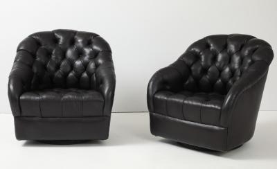 Pair of Vintage Ward Bennett Brickell Leather swivel lounge chairs ottoman