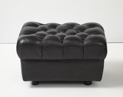 Pair of Vintage Ward Bennett Brickell Leather swivel lounge chairs ottoman