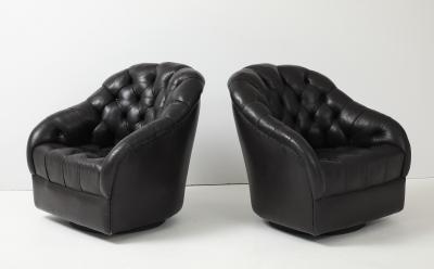 Pair of Vintage Ward Bennett Brickell Leather swivel lounge chairs ottoman