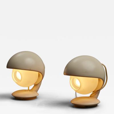 Pair of Visor Form Table Lamps with Opaline Glass Diffusers 1960s